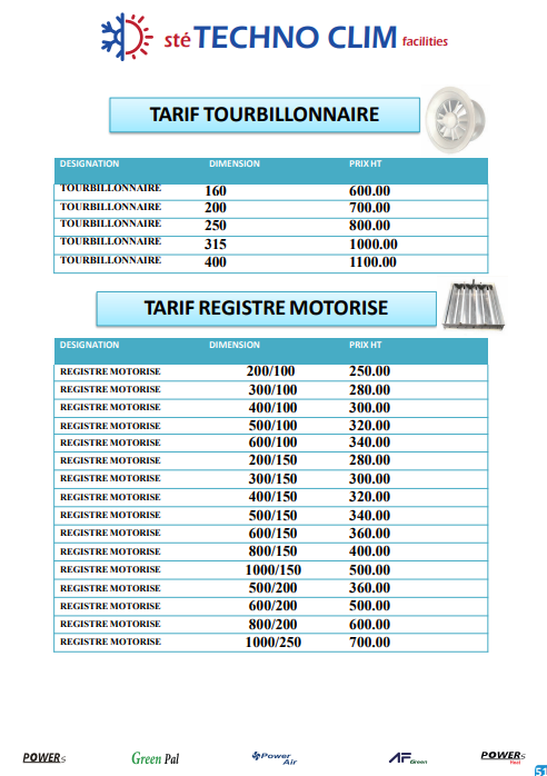 Tarif du produit