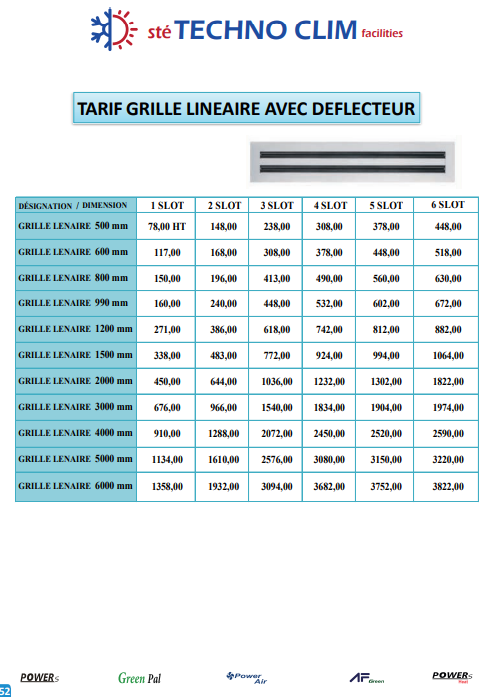 Tarif du produit