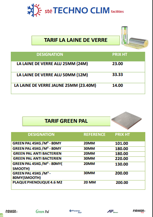 Tarif du produit